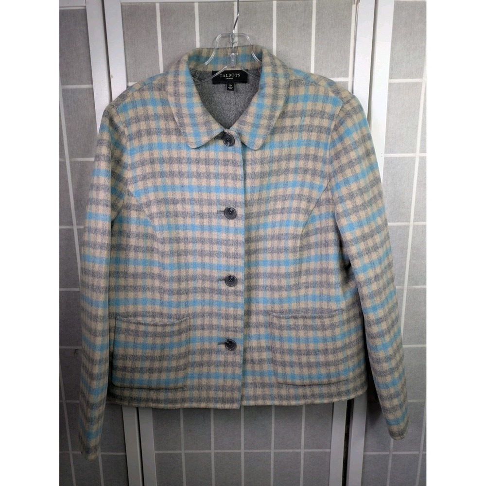 Talbots Womens Blazer 12P Plaid SOFT Wool Blend Button Pocket Fall Jacket Office
